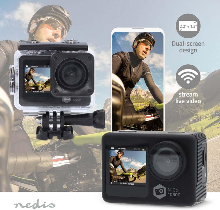 Nedis Action Cam - 1080p@30fps - 12 MPixel - Wasserdicht bis: 30.0 m - 70 min - Wi-Fi - App erhältli