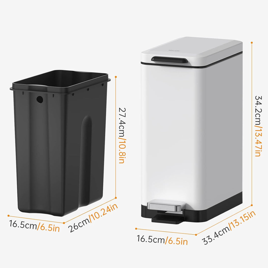 Mbillion Mülleimer Bad 10 Liter Slim Design Treteimer mit starkem Pedal, Edelstahl Rechteckiger Müll
