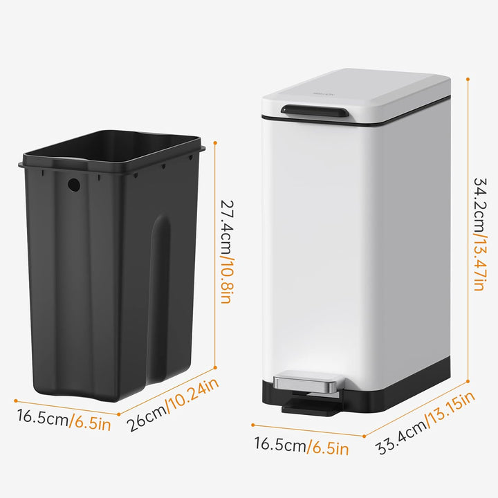 Mbillion Mülleimer Bad 10 Liter Slim Design Treteimer mit starkem Pedal, Edelstahl Rechteckiger Müll