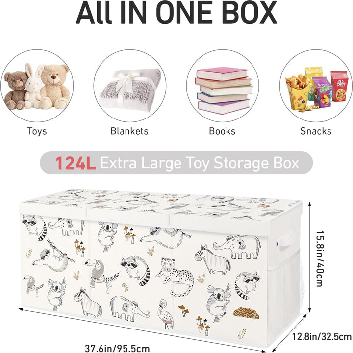 Spielzeugkiste Aufbewahrungsbox mit Deckel Kinder 96 x 32 x 40 cm, Faltbare und Platzsparend für Kin