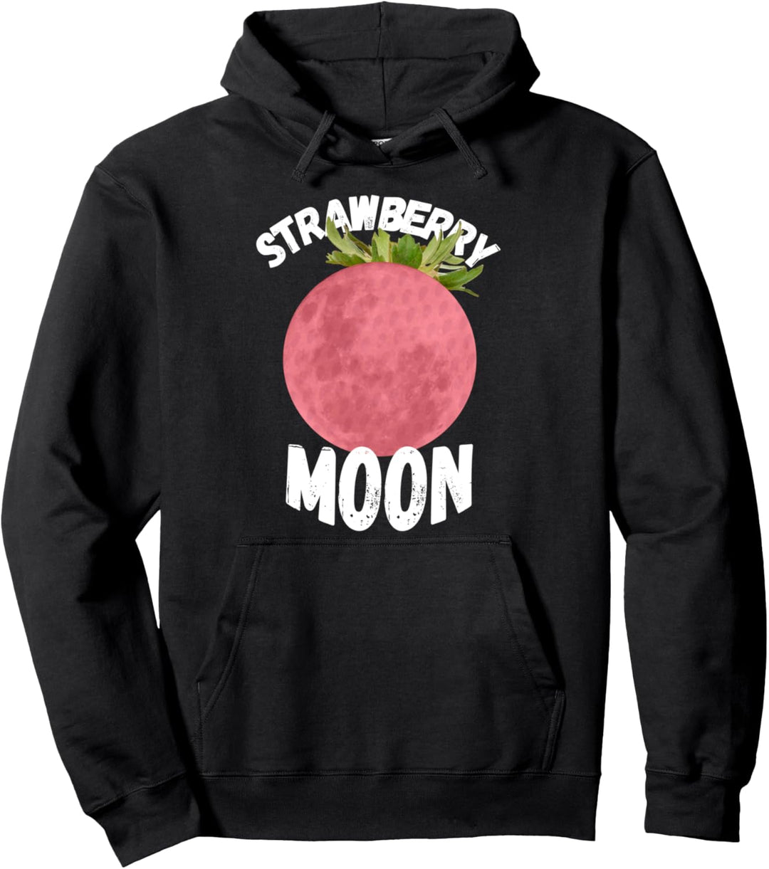 Space Full Moon Phases Strawberry Moon Pullover Hoodie