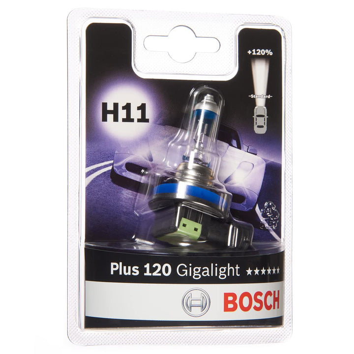 Bosch H11 Plus 120 Gigalight Halogen-Glühlampe für Auto-Scheinwerfer, 12 V 55 W, 120 % mehr Licht -