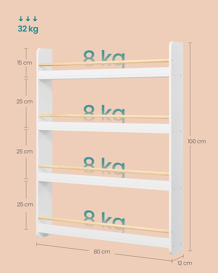 SONGMICS Bücherregal Kinder, Kinderregal mit 4 Ebenen, Spielzeugregal, Wandregal, für Kinderzimmer,
