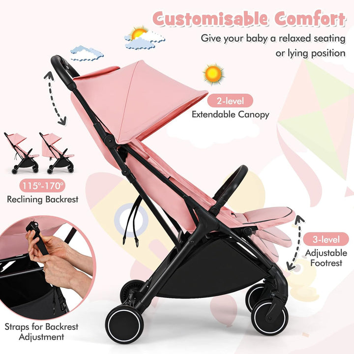 FANTASK Kinderwagen klappbar, Kinderbuggy mit verstellbarem Sonnendach, 5-Punkt-Sicherheitsgurt, Rei