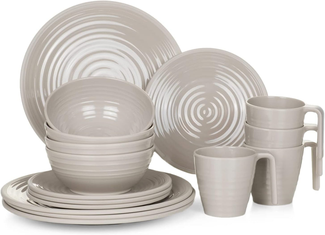 Melamin Camping Geschirr Set 4 Personen I Coffee Design I 16 Teilig I Tafelgeschirr Picknick BBQ Koc