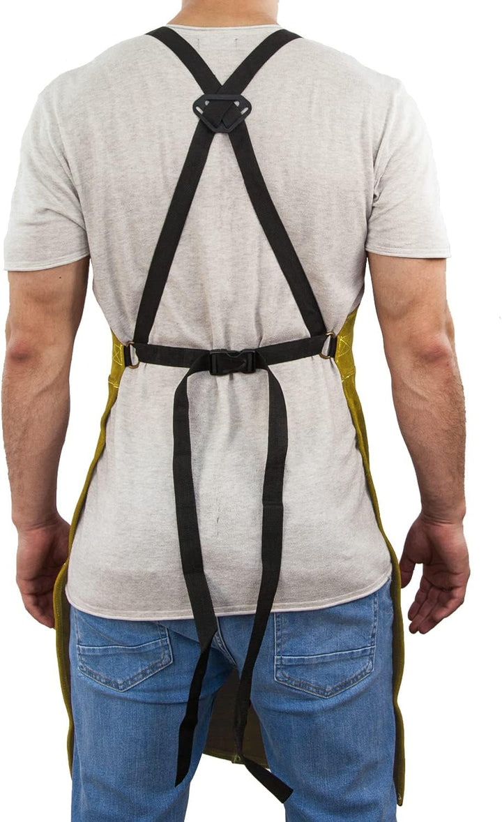DIMWELD Schweisserschürze aus Leder für Männer. Flammhemmende Thermoschürze zum Schweissen in der We
