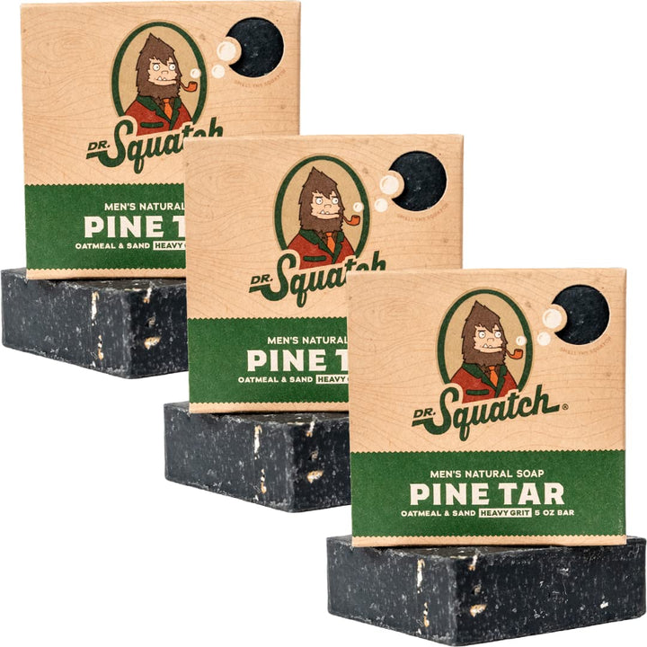 Dr. Squatch Alle natürlichen Seifenstücke für Männer mit schwerem Grit, 3 Pack, Kiefern-Teer