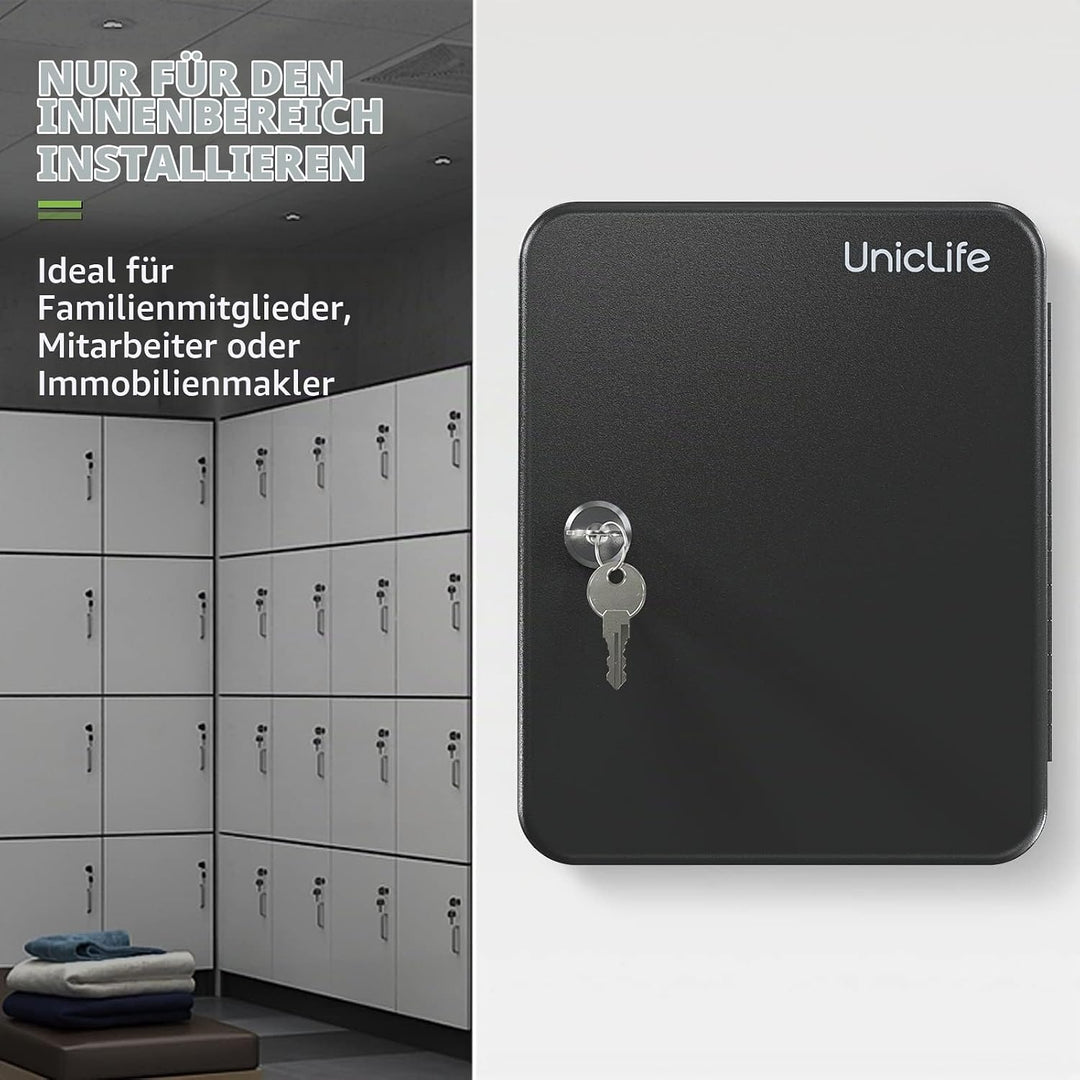 Uniclife 28-Schlüssel Schlüsselschrank mit 2 Aufschliessungsschlüsseln Schlüssel-Organisator Schwarz