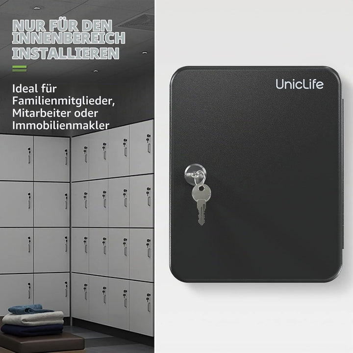Uniclife 28-Schlüssel Schlüsselschrank mit 2 Aufschliessungsschlüsseln Schlüssel-Organisator Schwarz