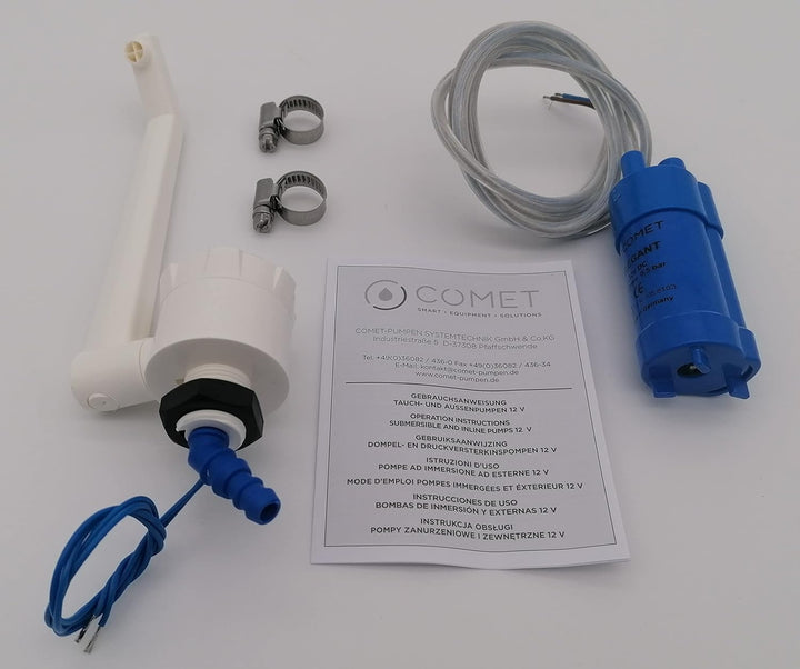 CR-MOESANCO® KIT Wasserhahn + Pumpe + 2 INOX-Klemmen für 12 V Wohnwagen, Wohnmobil, Camper-Waschbeck