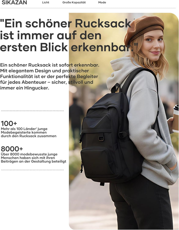 Schulrucksack Teenager Mädchen Jungen Gross Schulrucksack Damen Schwarz Rucksack Uni Herren Schultas