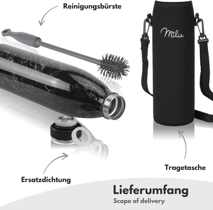 Milu Edelstahl Trinkflasche 350ml 500ml 750ml 1L, 1,5L Thermosflasche, Isolierte Wasserflasche, Ausl