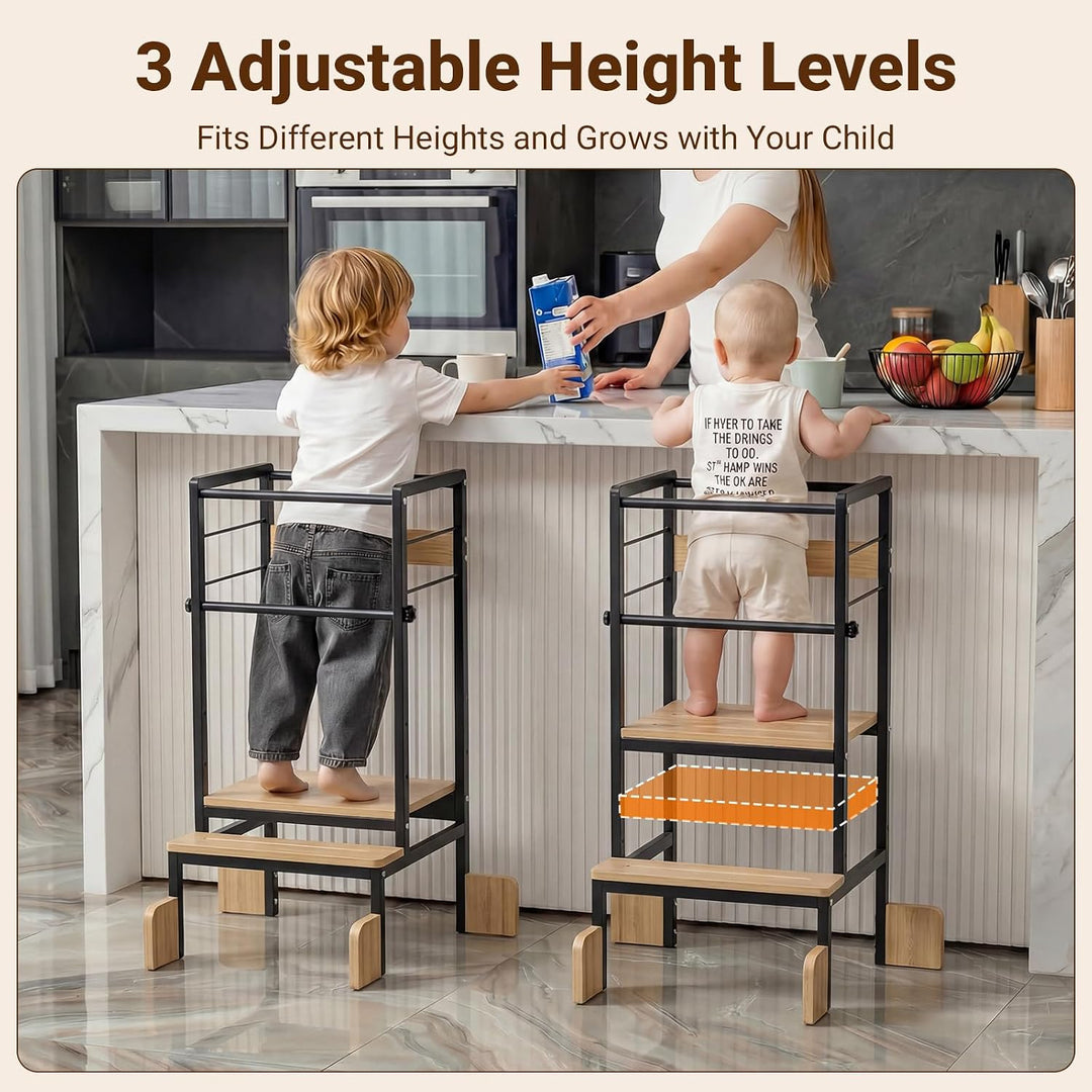 COSYLAND Lernturm ab 1 Jahr Montessori Learning Tower Stahl Stabil, Schwarz | Stabiler Toddler Tower