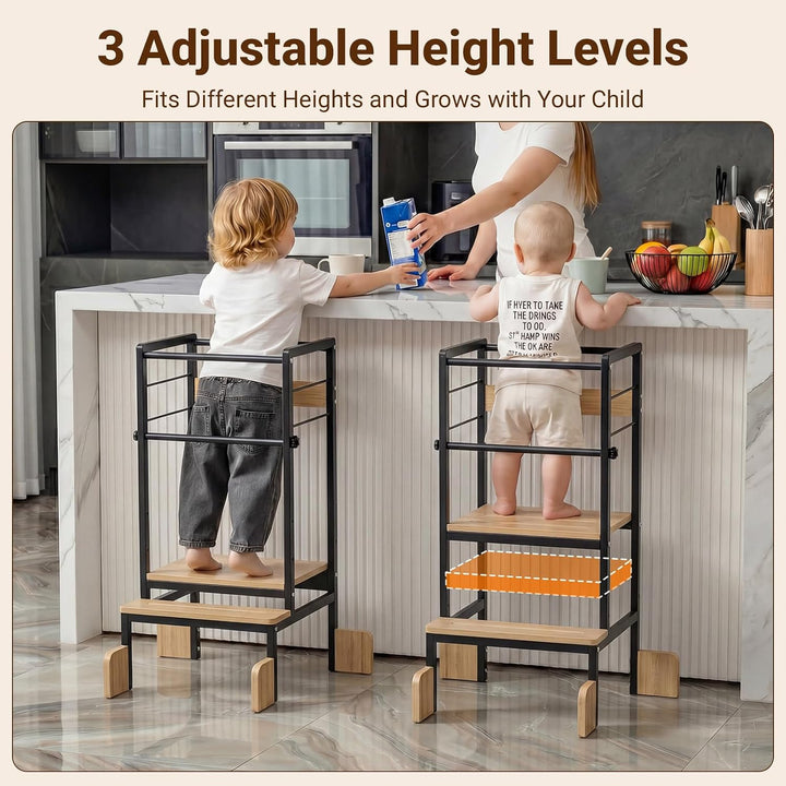 COSYLAND Lernturm ab 1 Jahr Montessori Learning Tower Stahl Stabil, Schwarz | Stabiler Toddler Tower