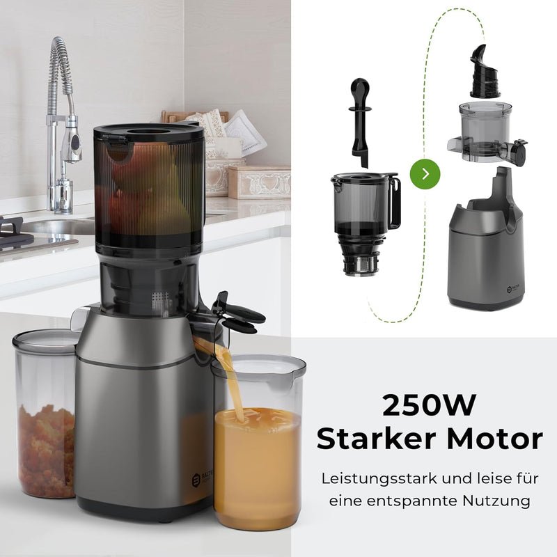 Balter Entsafter Slow Juicer, Grosse 108MM Öffnung, 250 Watt, Entsafter für Gemüse und Obst, Früchte