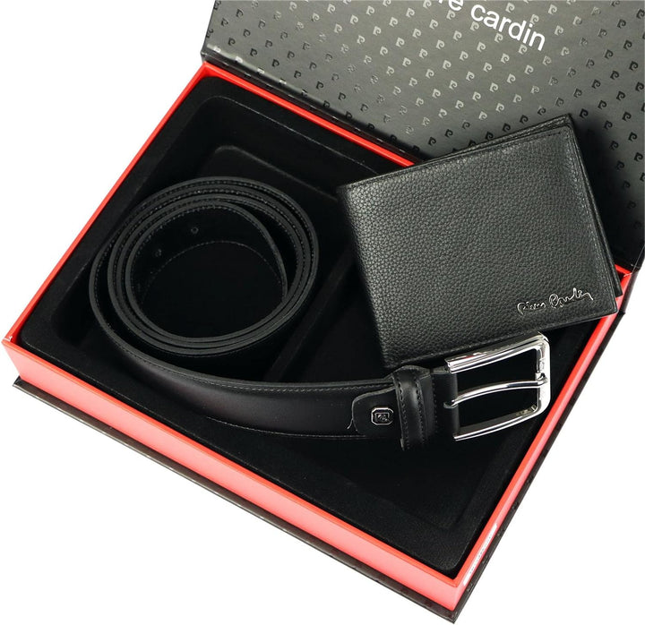 Pierre Cardin Herrengeschenk-Set Brieftasche und Gürtel Elegant aus 100% Naturleder Minimalistisch W