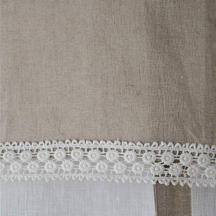 Kutti Raffgardine Venezia 100% Leinen Weiss Natur Landhaus Borte Schleifen romantisch (100 x 100 cm,