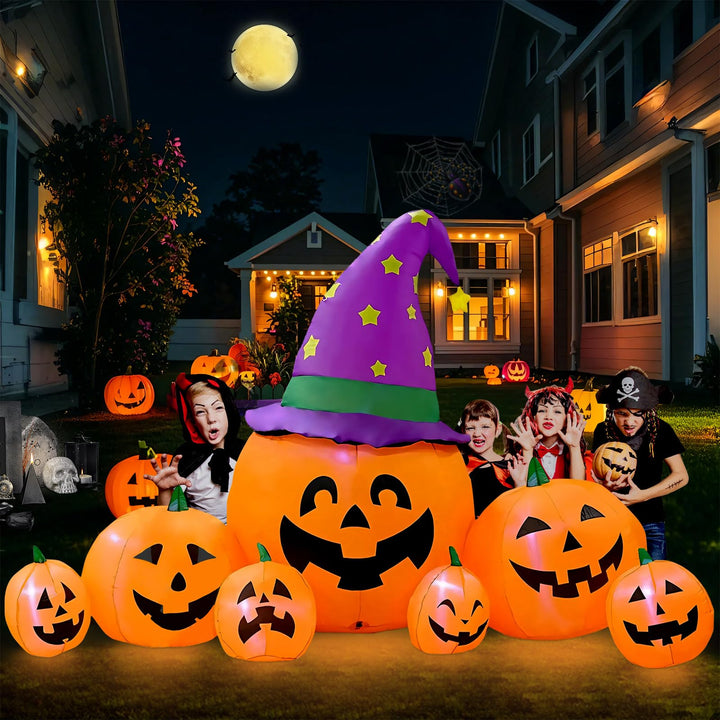 Kalolary Halloween Aufblasbarer Kürbis, 7.9FT Dekoration Set mit eingebauten LEDs, Orange 7.9ft Kürb