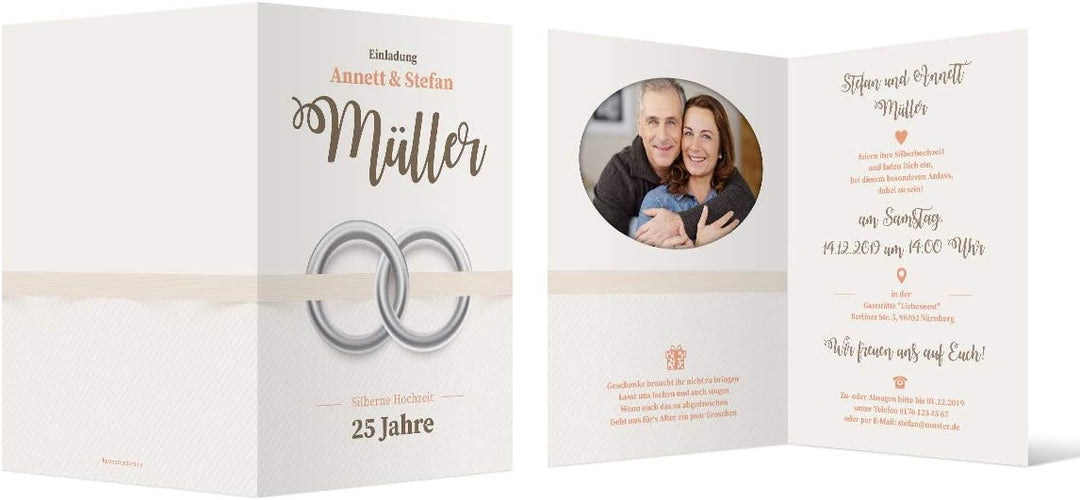 Kartenmachen.de 10 x Silberne Hochzeit Hochzeitseinladungen Silberhochzeit individuell Einladungskar