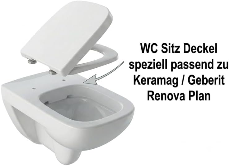 WC-Sitz mit Deckel FÜR Geberit & Keramag Renova Nr.1 Plan Weiss | Absenkautomatik (Soft-Close), Abne