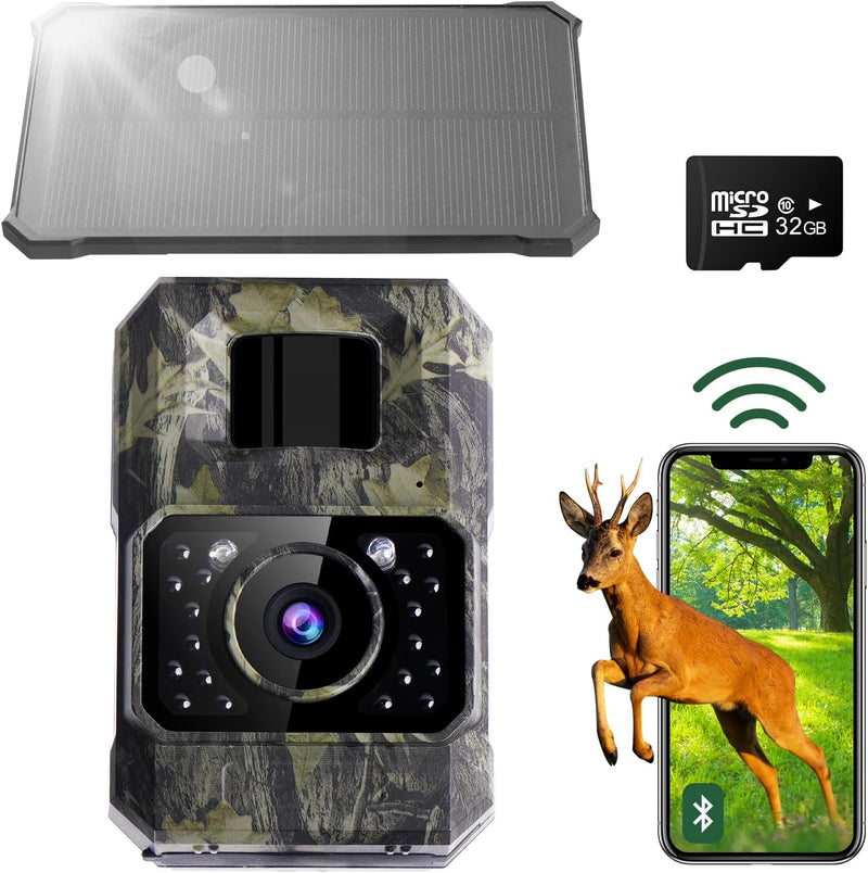 Assark Wildkamera mit Handyübertragung App, 48MP 30fps Solar WLAN Bluetooth Wildkamera mit Bewegungs