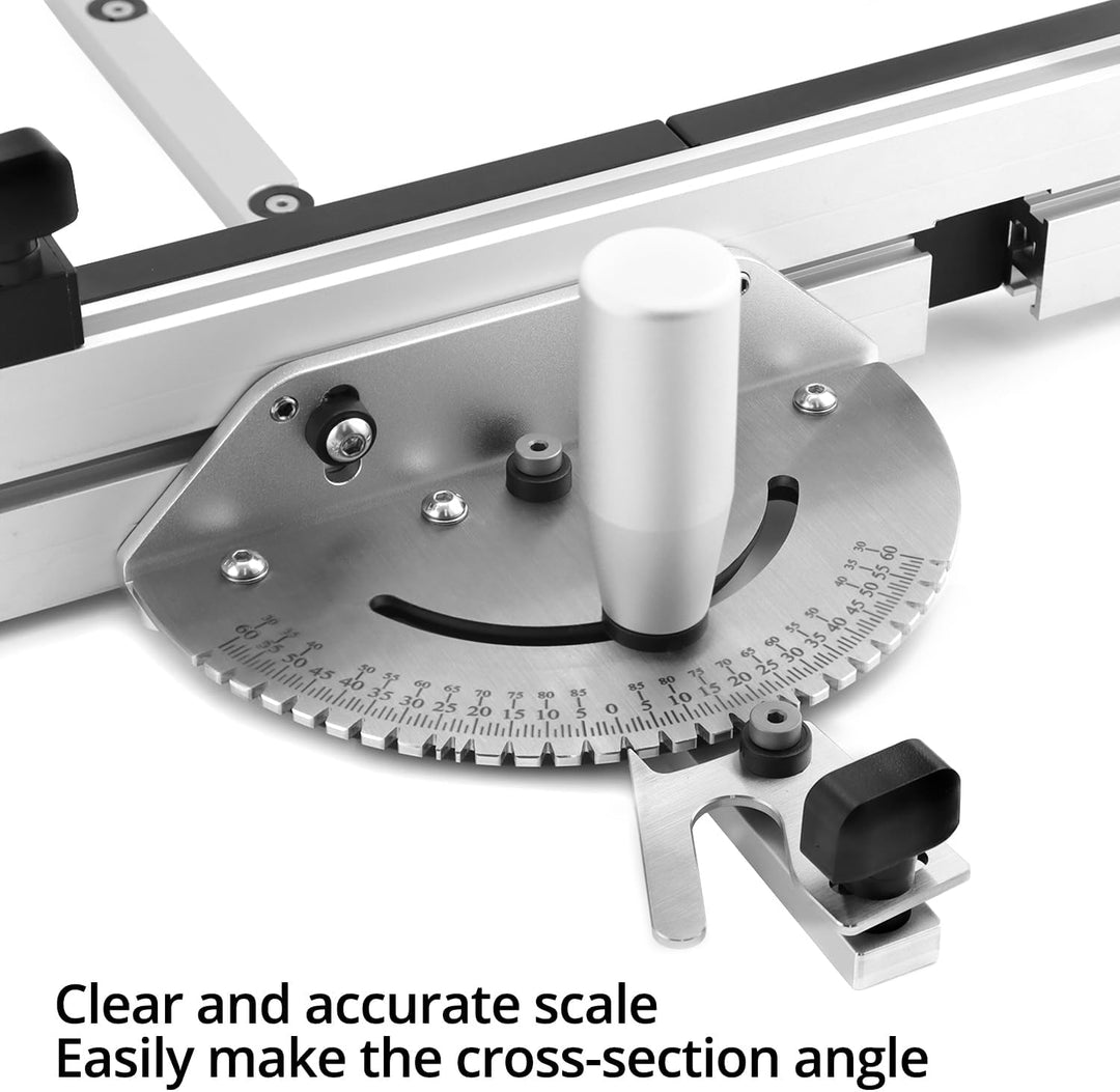 QWORK® Gehrungslehre Winkelanschlag für Tischkreissäge, 0-60 Grad, Aluminiumlegierung, Flip-Stop, 45