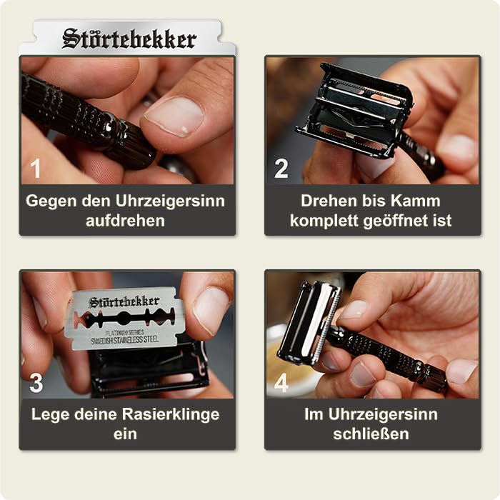 Störtebekker® Premium Rasierhobel Set für Herren im handgefertigten Lederetui - Rasierset mit Rasier