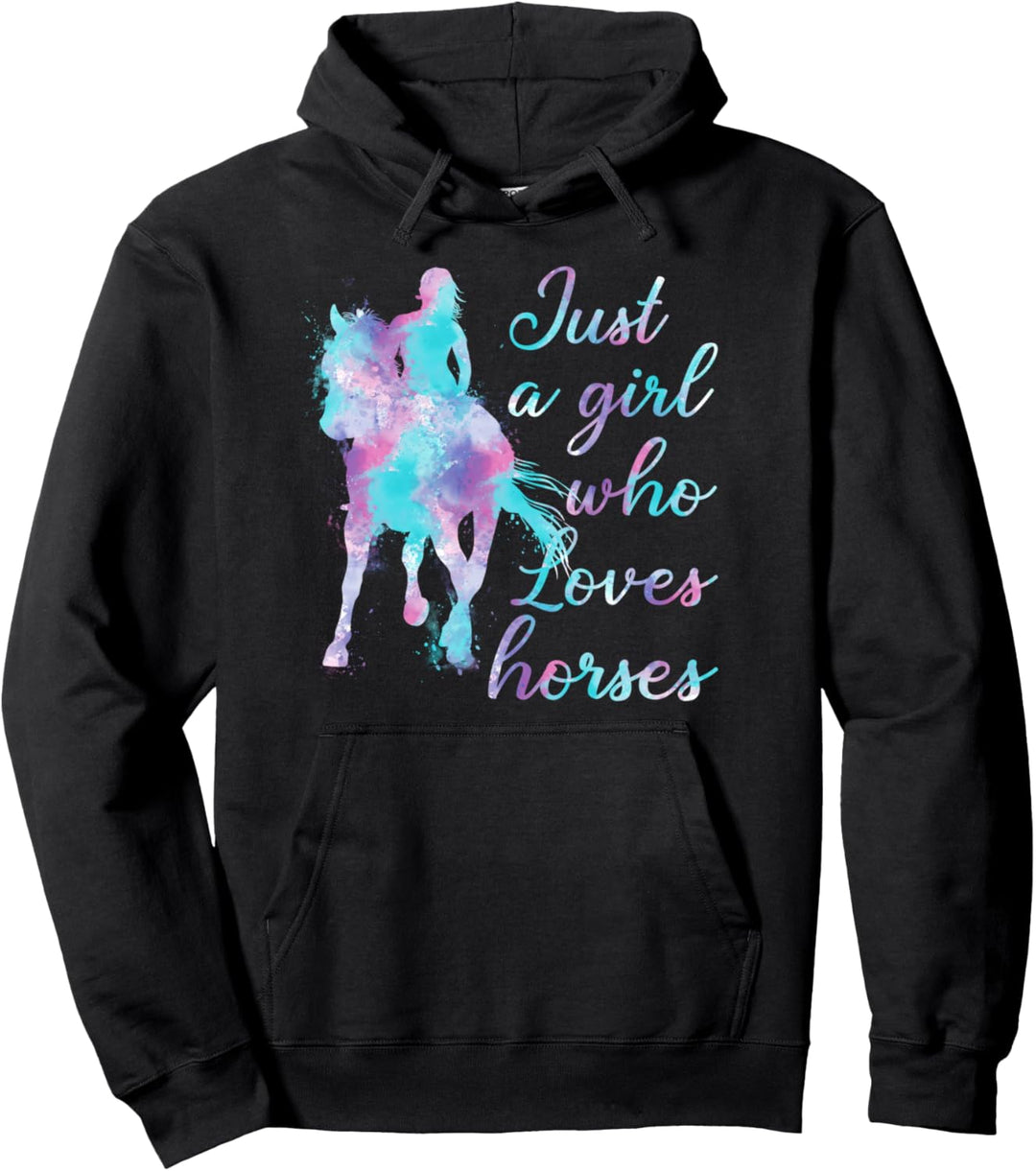 Horse Riding Lover Watercolor just a girl who loves horses Pullover Hoodie