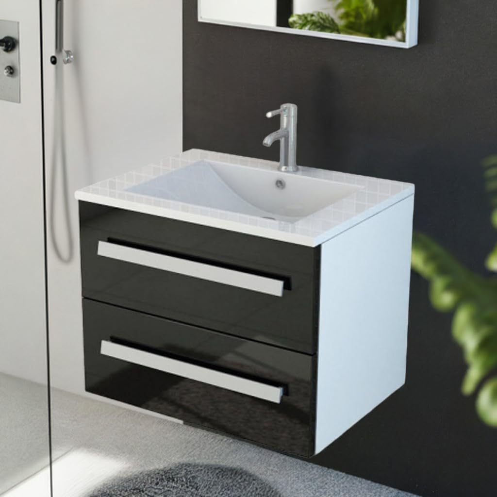 Jet-line Badset Arosa II Waschbecken Waschtisch Badmöbel Soft Close Hochglanz Schwarz, Weiss oder Gr