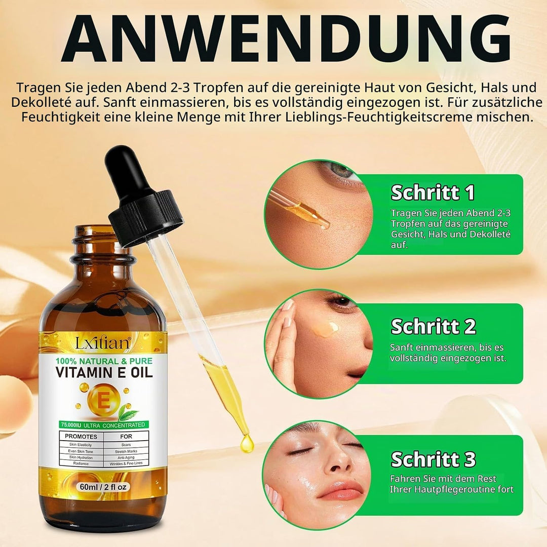 Vitamin E Öl Bio für Kosmetik, Vitamin E Tropfen, 75,000 IU, 100% Reines Natürliches vitamin e Öl fü