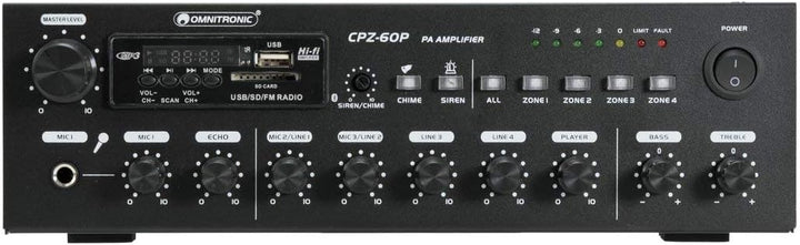 OMNITRONIC CPZ-60P ELA-Mischverstärker | 4-Zonen-ELA-Mono-Mischverstärker mit MP3-Player, Bluetooth,