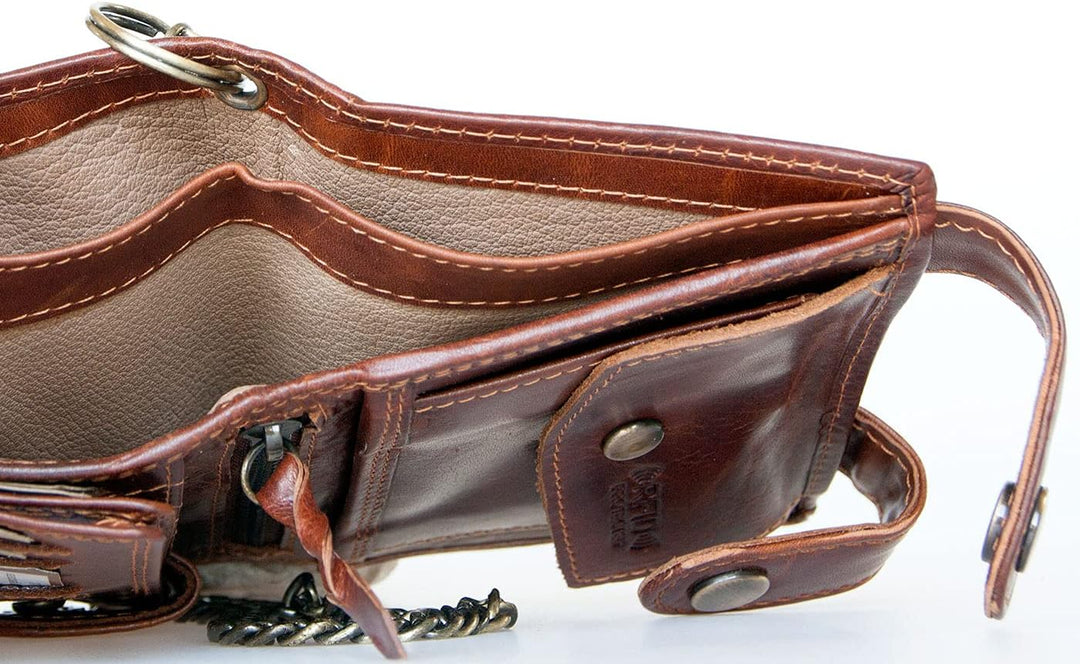 FLW Herren Biker Naturleder Geldbörse mit einer Metallkette mit Skorpion