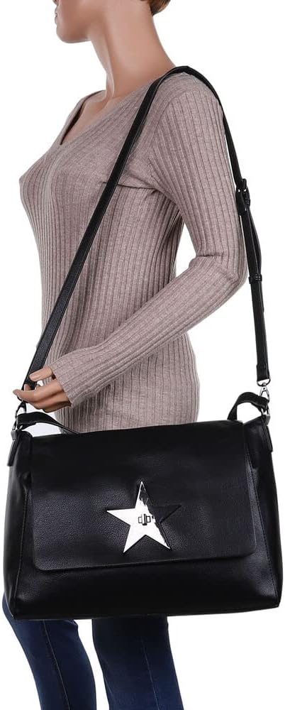 Ital Design MITTELGROssE DAMEN SCHULTERTASCHE KUNSTLEDER HANDTASCHE Einheitsgrösse Schwarz, Einheits