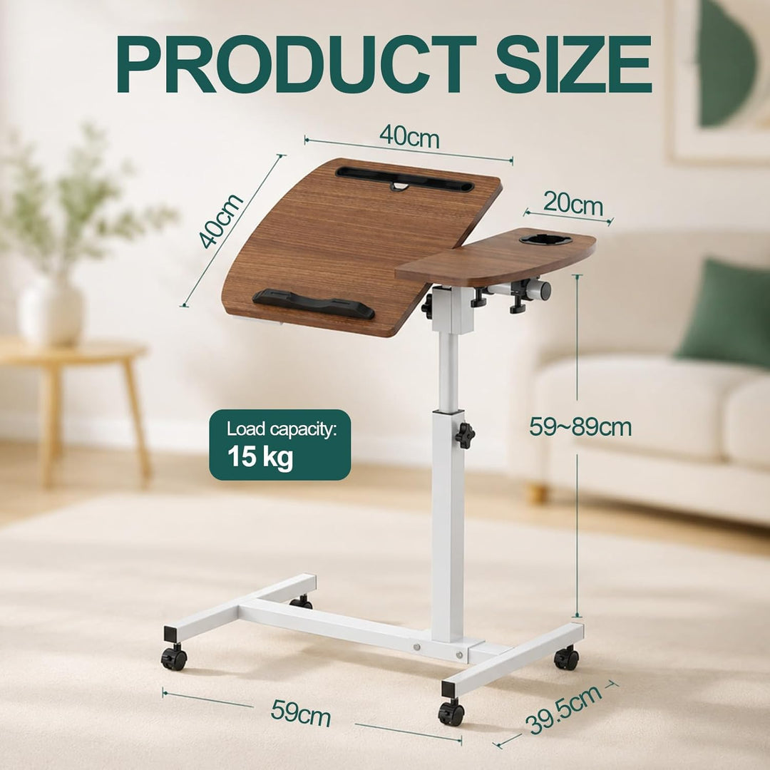 Soontrans Beistelltisch mit Rollen, Betttisch Klappbar 60×40cm, Laptoptisch Höhenverstellbar, Neigun