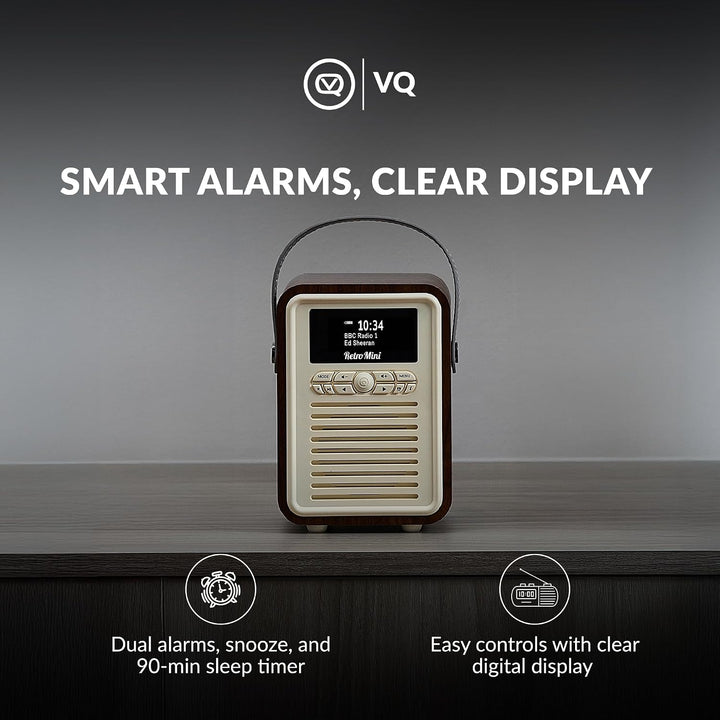 VQ Retro Mini Tragbares Radio mit Bluetooth-Lautsprecherein, DAB-Radio mit UKW und 60 Voreinstellung