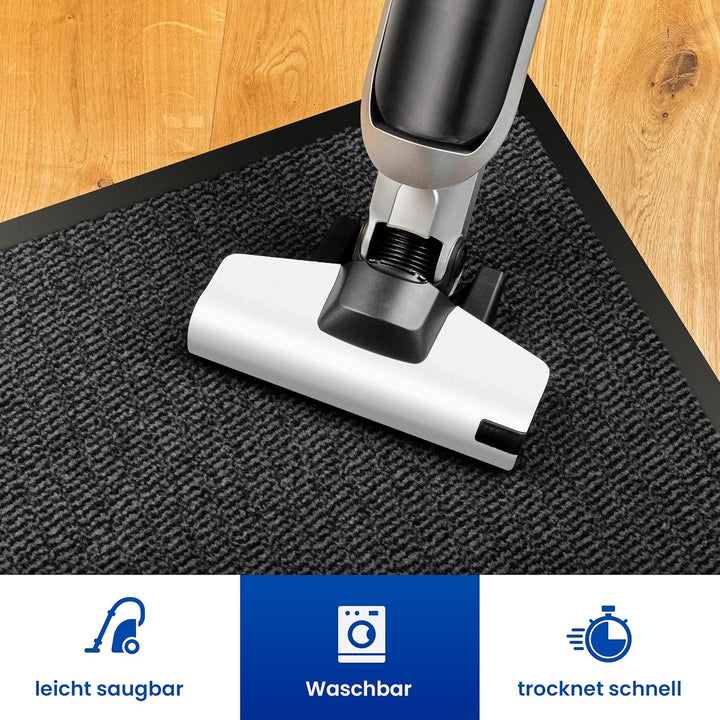 Hochwertige Fussmatte Grau-Schwarz 60x90 gross für Innen & Aussen - Schmutzfangmatte rutschfest, was