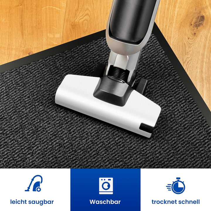 Hochwertige Fussmatte Grau-Schwarz 90x120 gross für Innen &amp; Aussen - Schmutzfangmatte rutschfest, wa