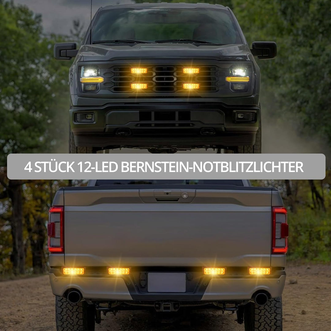 12LED Warnlicht Frontblitzer Stroboskoplicht Blinklicht Warnleuchte 12V 24V Wasserdicht IP68 Notfall
