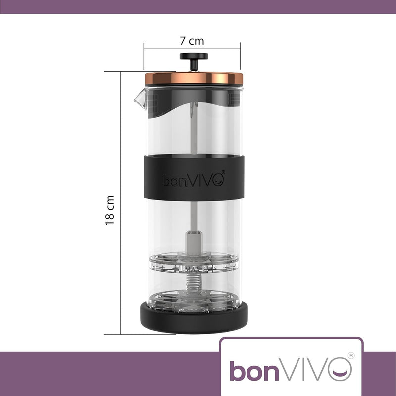 bonVIVO FOMO, Milchaufschäumer Manuell Betrieben, Milchaufschäumer Glas Und Edelstahl, Hand Milchsch