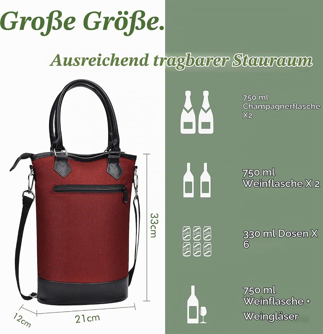 Kato Flaschentasche für 1 Flasche Kühltasche für Wein Bier Getränke Outdoor Tragetasche mit Trennwan