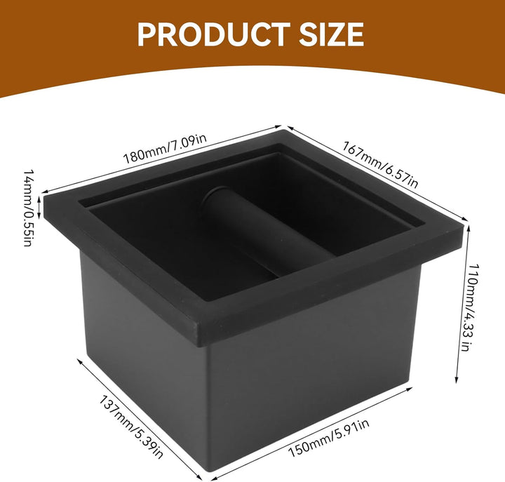 Desktop-Kaffeeklopfbox, bodenloser Gummi-PTFE-Kaffeesatzbehälter, quadratischer Kaffeeabfalleimer fü