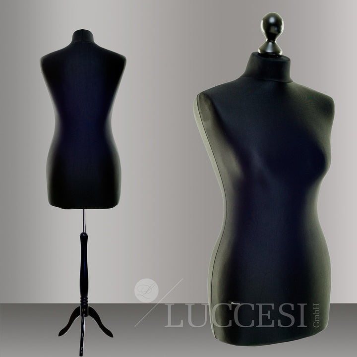 LUCCESI Schneiderpuppe | Grössen S - XL (Female Torso Size: M/L (38-40) | Bezug schwarz | Standfuss