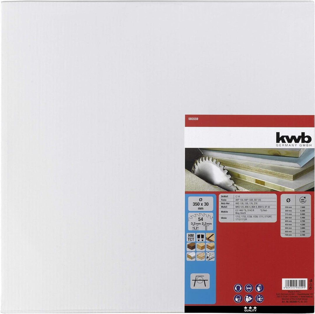 kwb Bau-Kreissägeblatt 350 x 30 Sägeblatt für Tisch-Kreissägen, Wechselzahn f. mittlere Schnitte, Z-