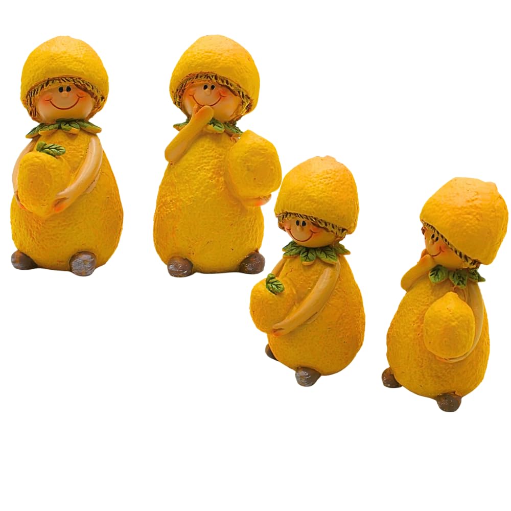 4 Stück Dekofiguren, Gartenfiguren als Zitrone, Früchtefiguren als Zitrone, Sommerfiguren, Zitronenf