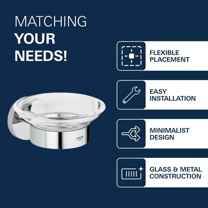 GROHE Essentials - Seifenschale (mit Halter, Material: Glas/Metall, verdeckte Befestigung, geeignet
