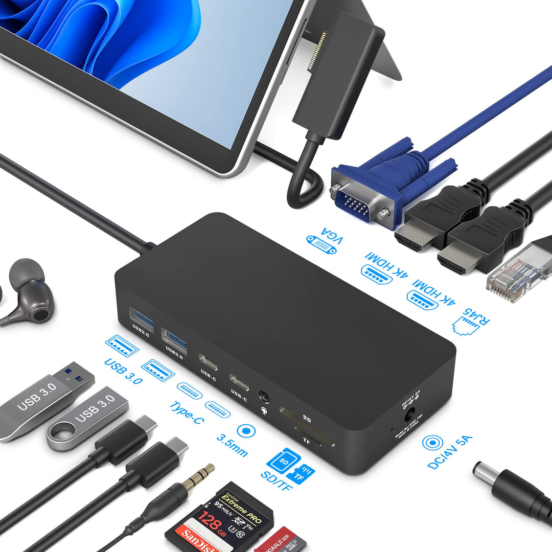 Surface Dock, Surface Docking Station, 12 in 1 Triple Display Microsoft Surface Dock mit 2 HDMI 4K +