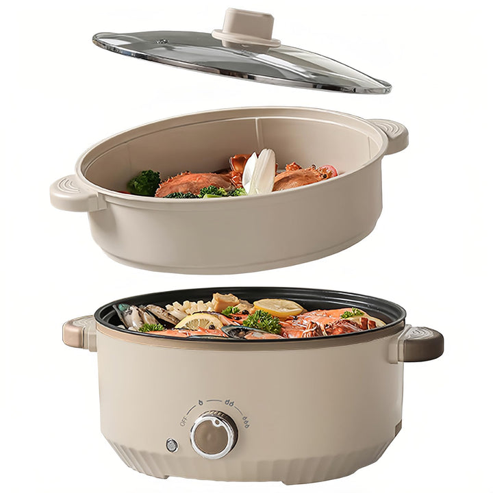 Hot Pot Elektrisch mit Dampfgarer, 4.6 L Tragbar Elektrischer Kochtopf 1000W, Multifunktionaler Hotp