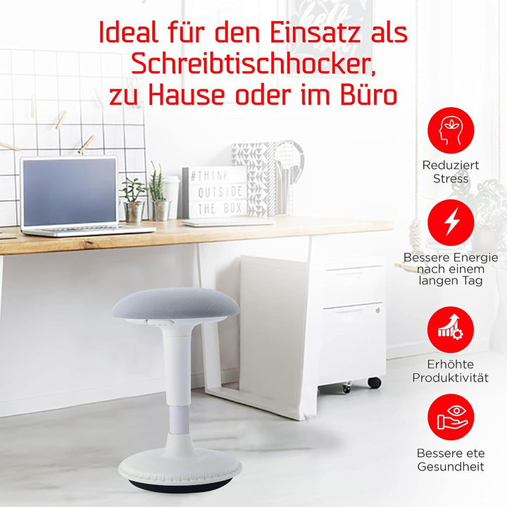 Ergonomischer Hocker höhenverstellbar zum Sitzen & Stehen (Weiss, 45-65 Variante) - Sitzhocker Bür
