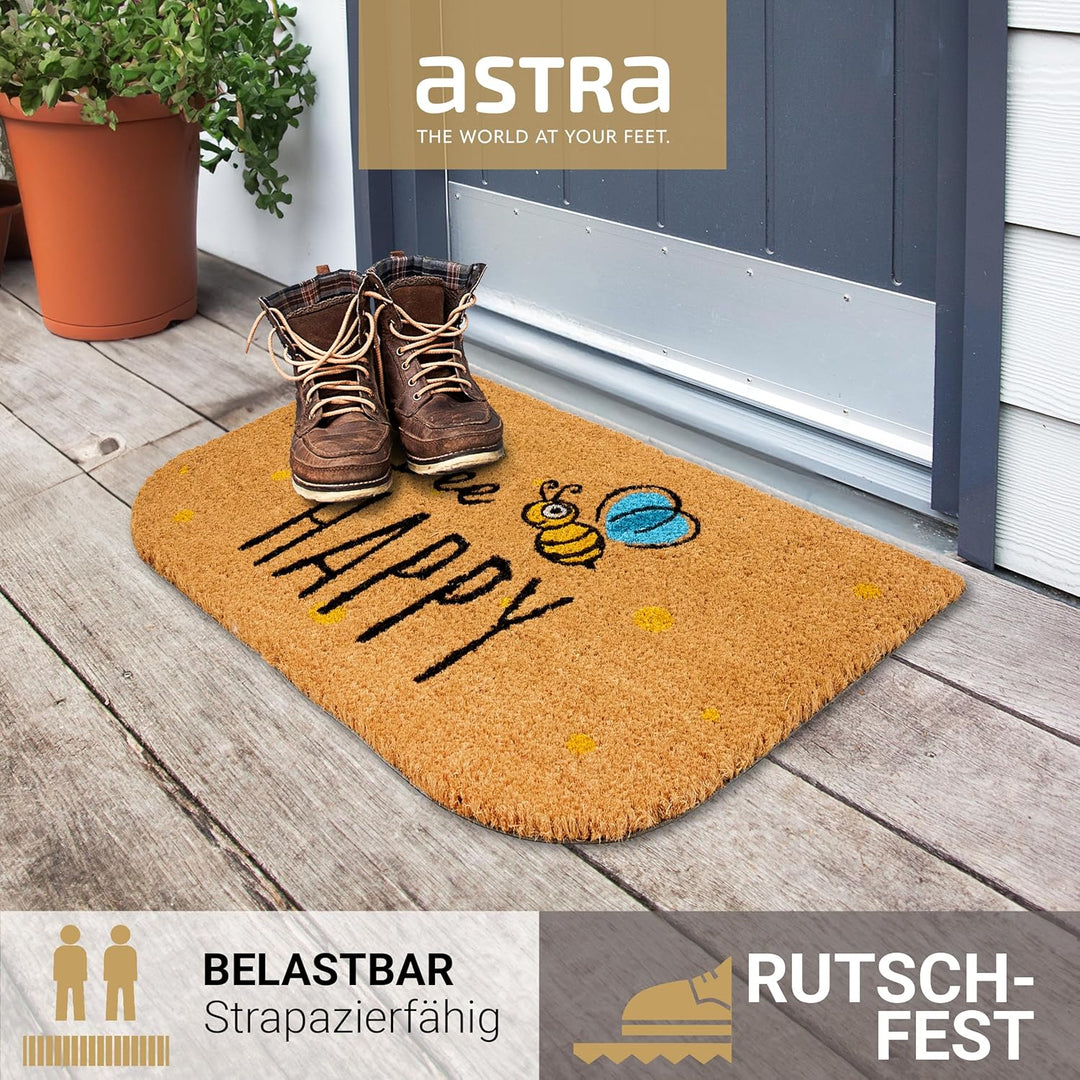 Astra natürliche Fussmatte Kokos - Kokosmatte 40x60cm Happy - rutschfeste Schmutzfangmatte robust -