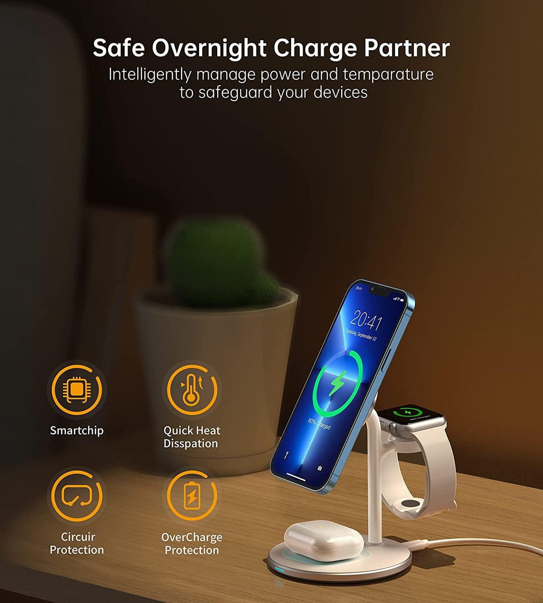 3 in 1 Kabellos Ladestation,Induktive Ladestation,15W Wireless Charger Kompatibel mit Mag Safe Ladeg